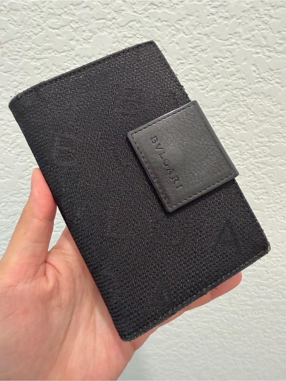 BVLGARI Black Logo Fabric Leather Trim Bifold Wallet Coin Purse